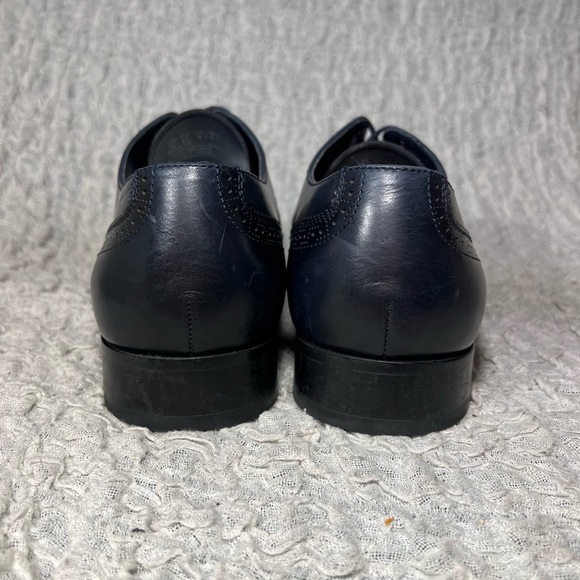 Tallia Men’s 10 Navy Leather Blue Floral Cap Toe Oxford Bonito Dress Shoe Brogue - Picture 5 of 7